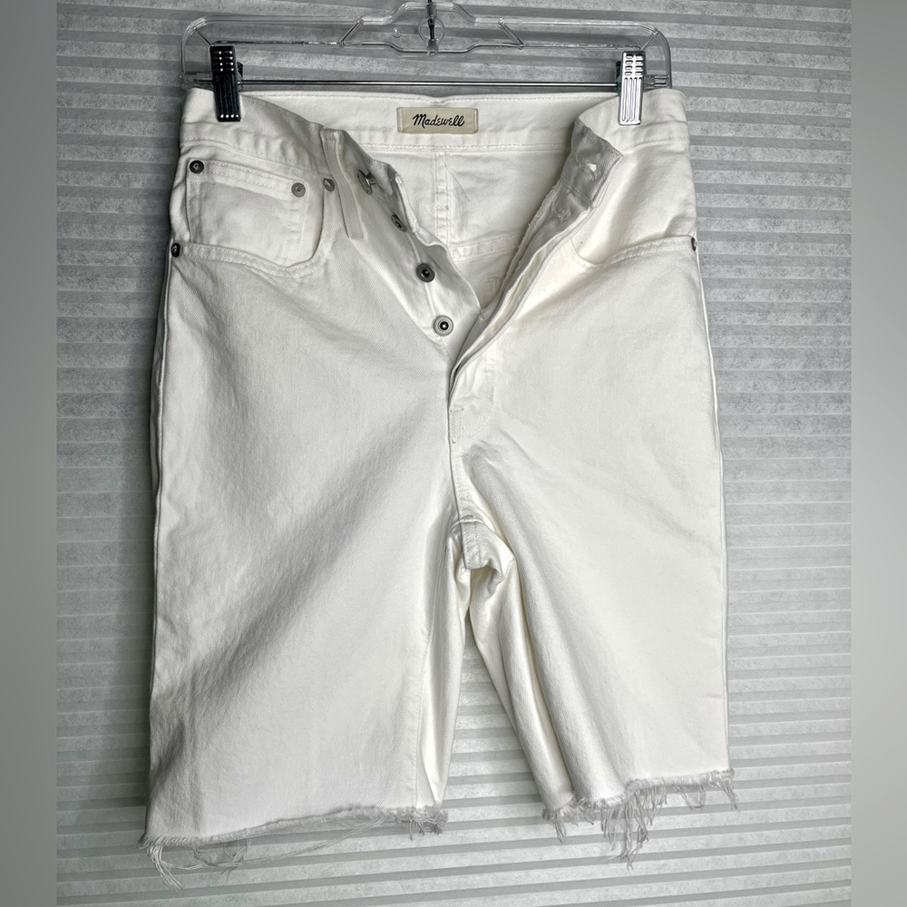Madewell High-Rise Long Denim Shorts -Tile White - Women's Size 24 - Picture 5 of 16